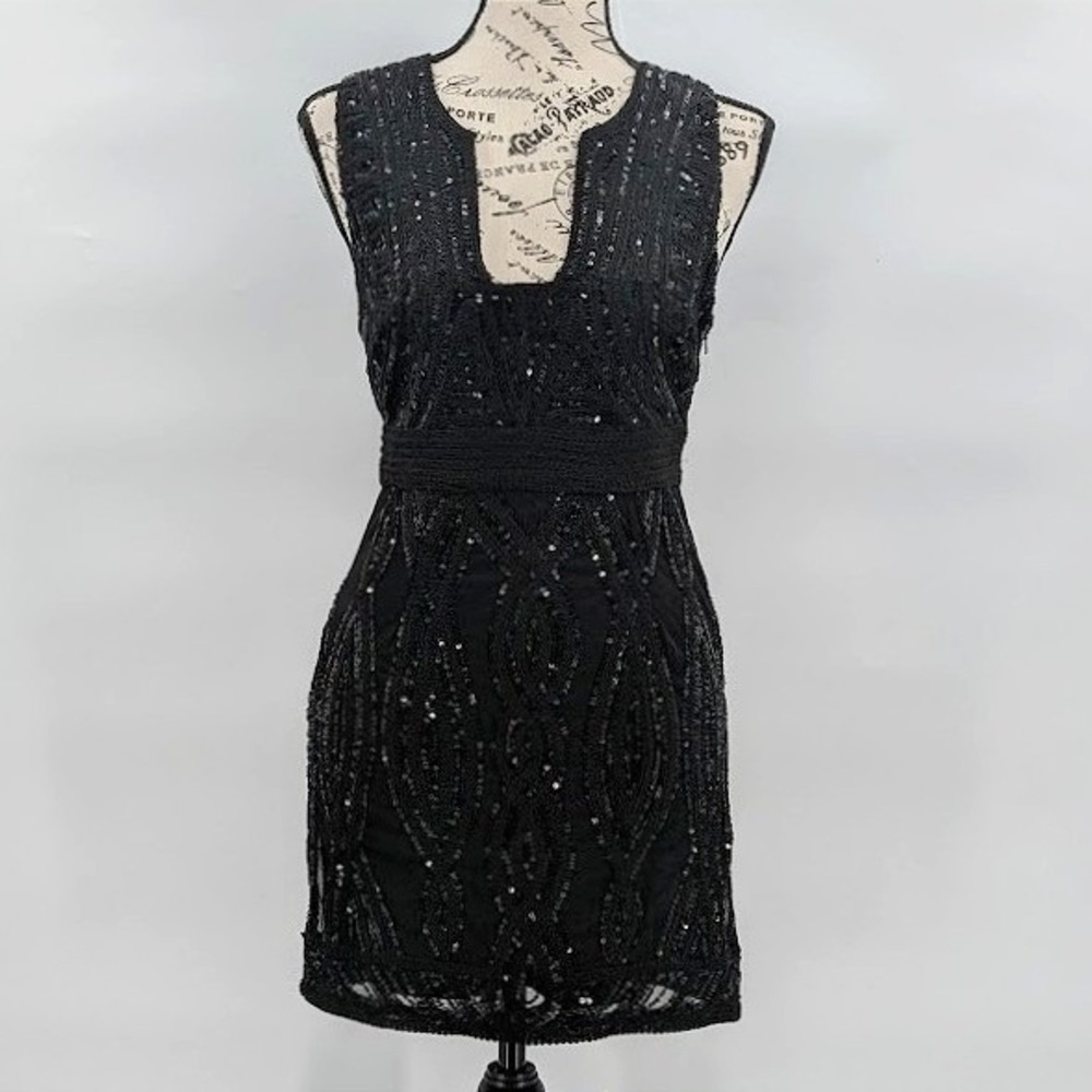 Free People Snake Charmer Mini Dress Sequin Open Back Black Size 0